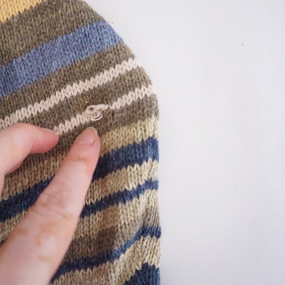 Vintage Mountain Lake Blue Cotton Sweater Striped Knit Grandmacore M - Picture 9 of 9